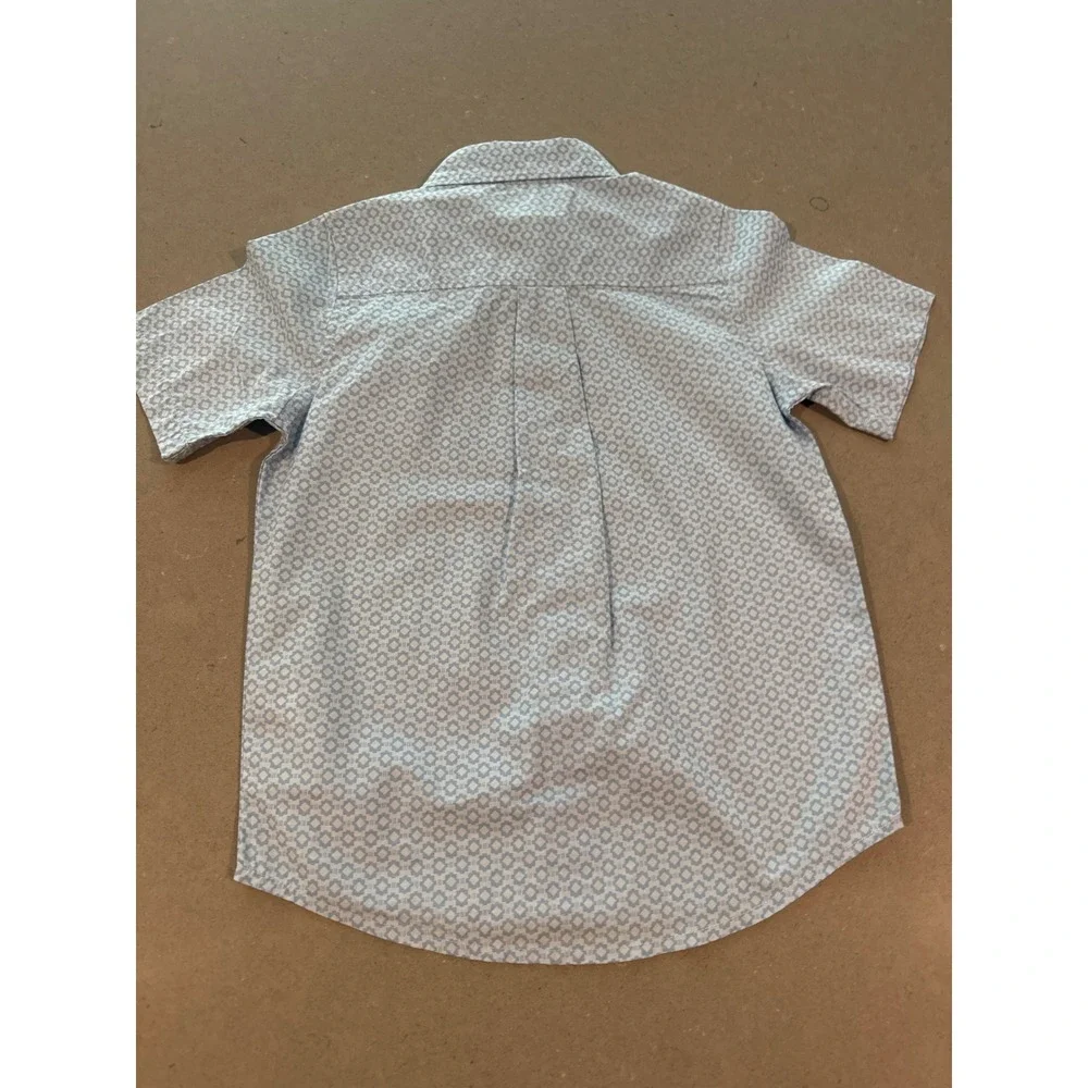 Boys'‎ Light Blue Patterned Short Sleeve Button-Down Shirt size 5/6